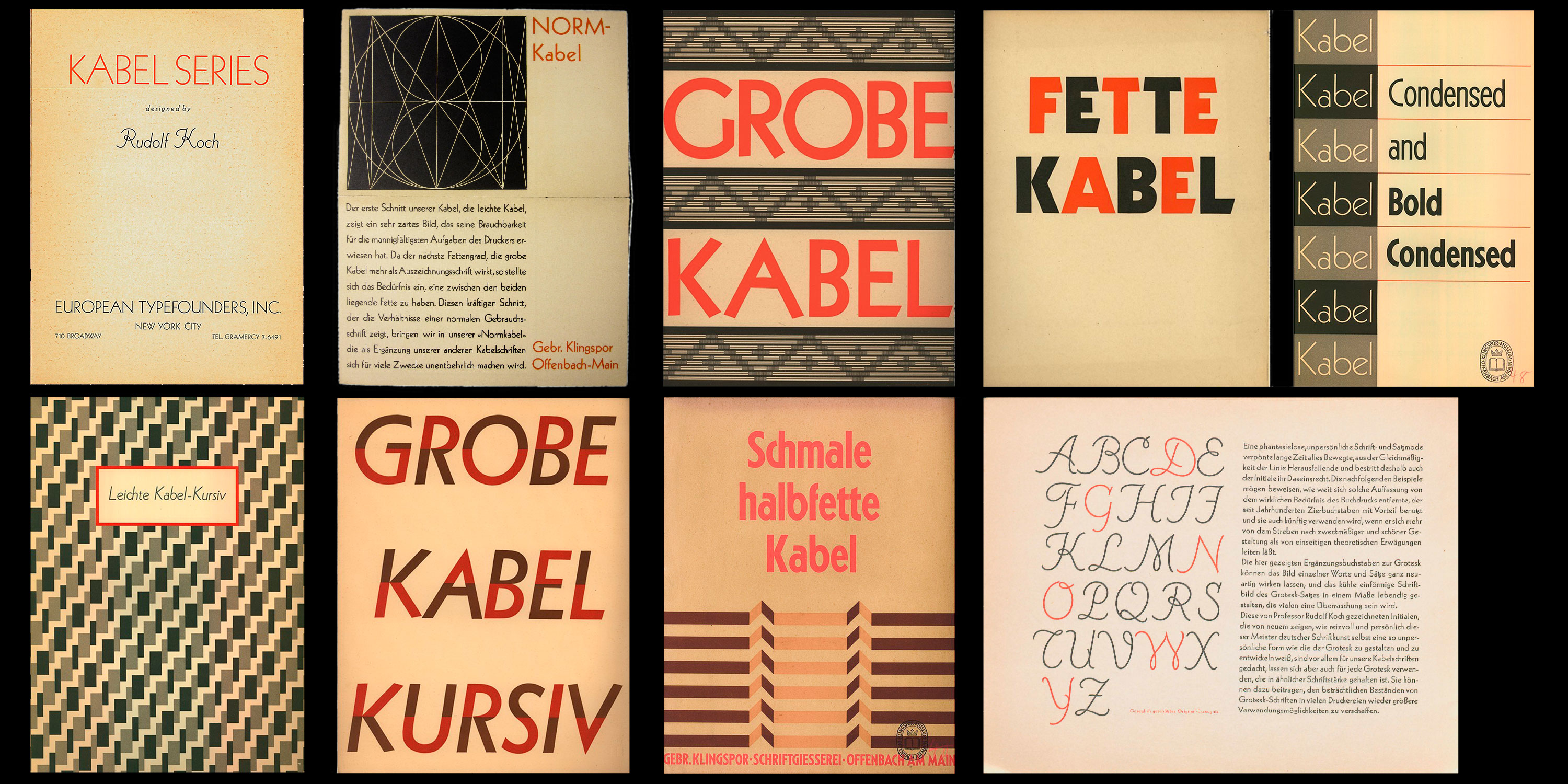 Various specimen pages from the Kabel series