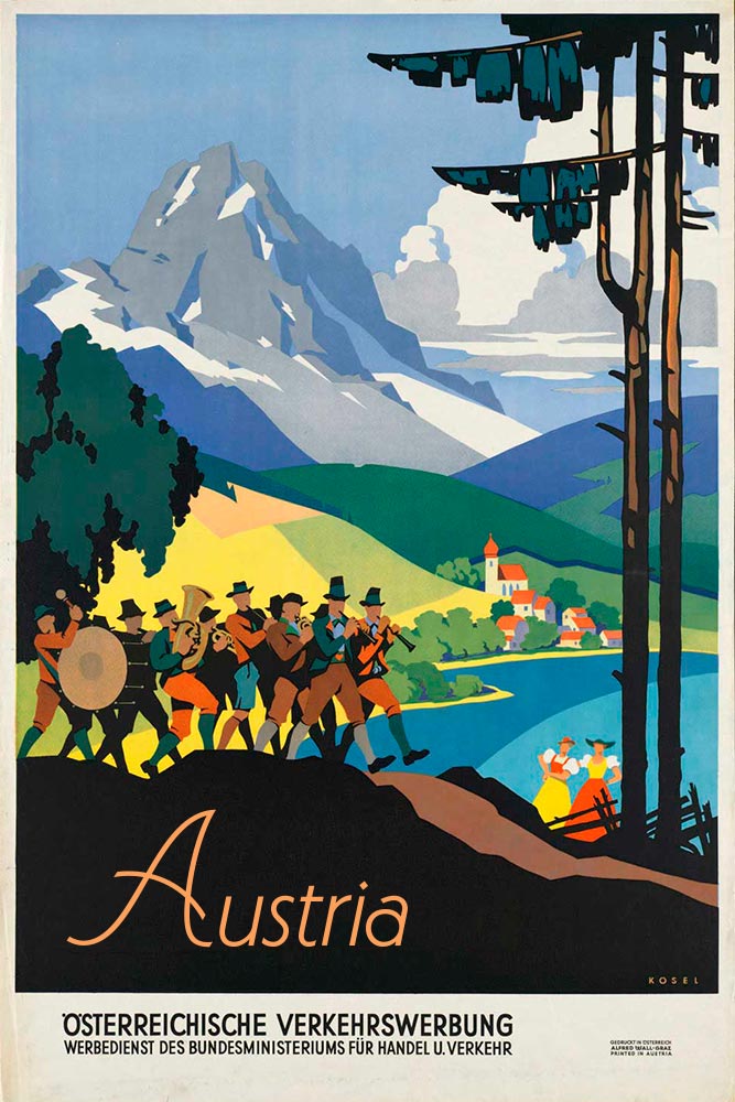 A vintage travel poster, modified to show text set in Kabella